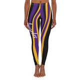 ThatXpression Fashion Purple Gold Striped Los Angeles Spandex Leggings