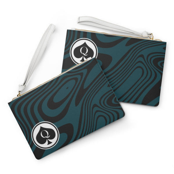 Queen Of Spades Collection Green Black Clutch Bag