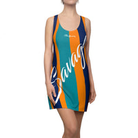 ThatXpression Fashion Teal Orange Navy Enlarged Savage Striped Racerback Dress