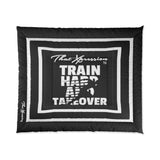 Train Hard And Takeover Affirmation Sports Gym Fitness Black(CF5) Comforter