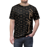 ThatXpression Fashion's Elegance Collection Black and Tan Script Shirt