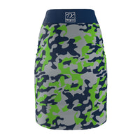 ThatXpression Fashion Green Navy Camouflaged Women's Pencil Skirt 1YZF2