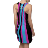 ThatXpression Fashion Purple Teal Black Enlarged Miami Striped Racerback Dress