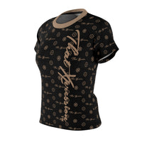 ThatXpression Fashion's Elegance Collection Black and Tan Script Women's T-Shirt