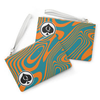 Queen Of Spades Collection Orange Teal Clutch Bag