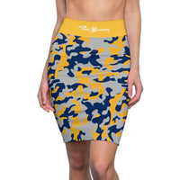ThatXpression Fashion Yellow Navy Camouflaged Women's Pencil Skirt 5TMP1