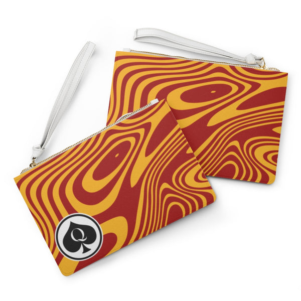 Queen Of Spades Collection Gold Red Swirl Clutch Bag