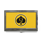 Queen Of Spades Black Yellow Polished Business Card Holder