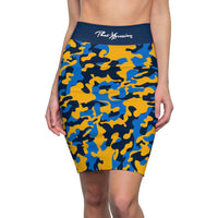 ThatXpression Fashion Navy Blue Camouflaged Women's Pencil Skirt 1YZF2