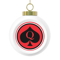 Queen Of Spades Black Red Festive Christmas Ball Ornament With Ribbon