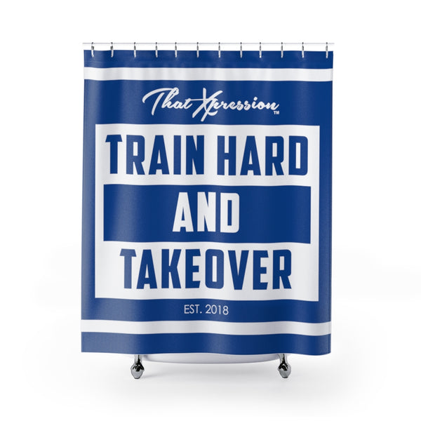 Train Hard And Takeover Sports Fitness Themed Blue(CF) Bathroom Curtains