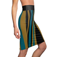 ThatXpression Fashion Gold Teal Striped Themed Women's Pencil Skirt 1YZF2