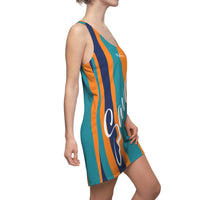 ThatXpression Fashion Teal Orange Navy Enlarged Savage Striped Racerback Dress