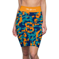 ThatXpression Fashion Orange Navy Camouflaged Women's Pencil Skirt 7X41K