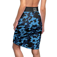 ThatXpression Fashion Teal Black Camouflaged Carolina Women's Pencil Skirt 7X41K