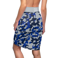 ThatXpression Fashion Navy Gray Camouflaged Women's Pencil Skirt 1YZF2