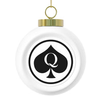 Queen Of Spades Black White Festive Christmas Ball Ornament With Ribbon