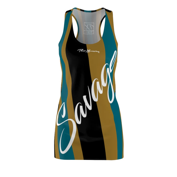 ThatXpression Fashion Black Gold Enlarged Savage Striped Print Racerback Dress