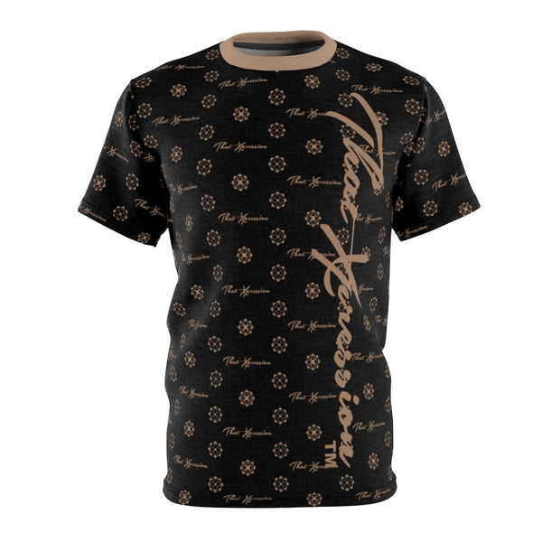 ThatXpression Fashion's Elegance Collection Black and Tan Script Shirt