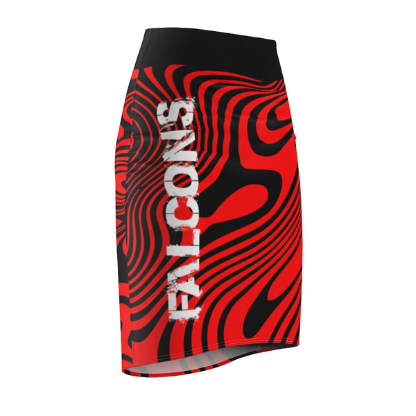 ThatXpression Falcons Black Red Themed Fan Fitted Pencil Skirt 1YZF2