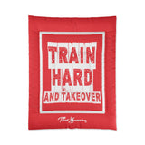 Train Hard And Takeover Affirmation Sports Gym Fitness Red(CF1) Comforter