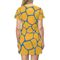 ThatXpression Fashion Blue Yellow Cobble T-Shirt Dress P98J