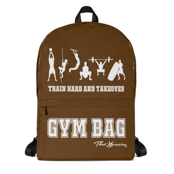 ThatXpression Fitness Train Hard And Takeover Brown & White Gym Bag