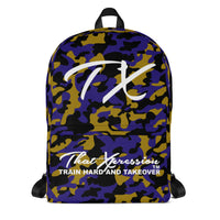 ThatXpression Fashion Black Purple Gold Camo Themed Backpack