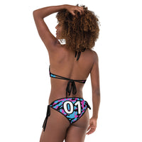 ThatXpression Reversible Miami Vice City Heat Camo Striped Black Teal Jersey Bikini Swimsuit Set