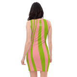 Pink & Green Multi Colored Striped Fitted Dress by ThatXpression