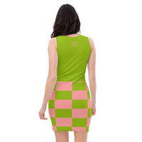 ThatXpression Fashion Pink Green Checkered Pattern Dress