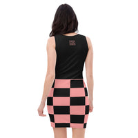 ThatXpression Fashion Pink Black Checkered Pattern Dress