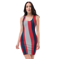 ThatXpression's Multi Colored Blue & Red New England Themed Fitted Dress