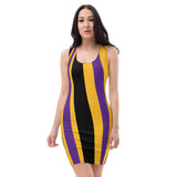 ThatXpression's Multi Colored Purple & Gold Green Los Angeles California Themed Fitted Dress