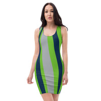 ThatXpression's Multi Colored Green & Navy Seattle Themed Fitted Dress