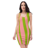 Pink & Green Multi Colored Striped Fitted Dress by ThatXpression