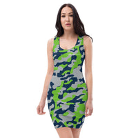 ThatXpression Camo Crazy Seattle Navy Green Scheme Fitted Dress