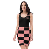 ThatXpression Fashion Pink Black Checkered Pattern Dress