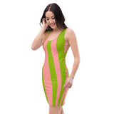 Pink & Green Multi Colored Striped Fitted Dress by ThatXpression