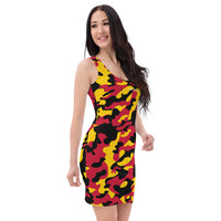 ThatXpression Camo Crazy Hawks Black Red Scheme Fitted Dress