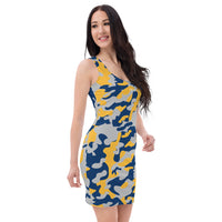 ThatXpression Camo Crazy Indiana Gold Blue Scheme Fitted Dress