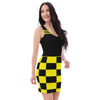 ThatXpression Fashion Yellow Black Checkered Pattern Dress