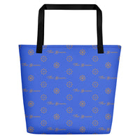 ThatXpression Fashion Elegance Collection Blue and Tan Beach Bag
