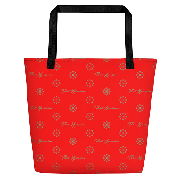 ThatXpression Fashion Elegance Collection Red and Tan Beach Bag