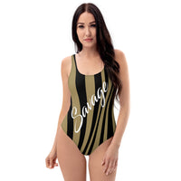 ThatXpression's Black & Gold New Orleans Themed Striped Savage One-Piece Swimsuit