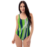 ThatXpression's Blue & Green Seattle Themed Striped Savage One-Piece Swimsuit