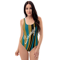 ThatXpression's Black & Gold Jacksonville Themed Striped Savage One-Piece Swimsuit