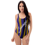 ThatXpression's Purple & Black Baltimore Themed Striped Savage One-Piece Swimsuit