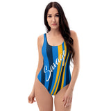ThatXpression's Blue & Gold San Diego Themed Striped Savage One-Piece Swimsuit