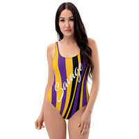 ThatXpression's Purple & Gold Los Angeles Themed Striped Savage One-Piece Swimsuit